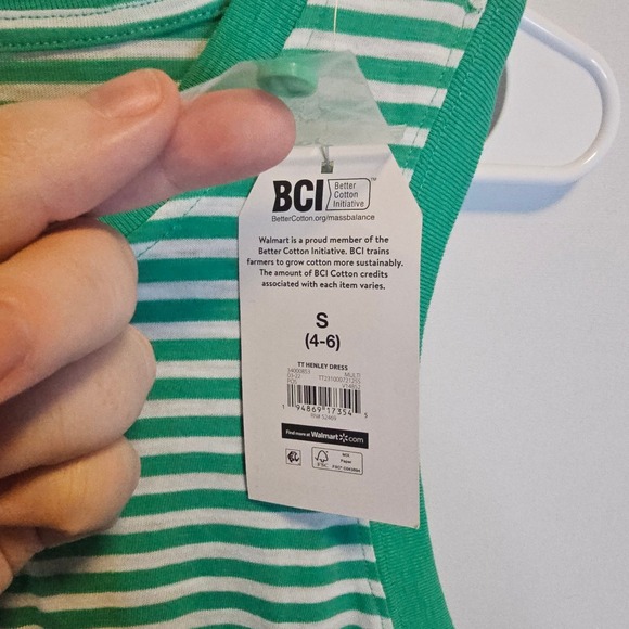 Time and‎ Tru Striped Henley Dress Women's Size S Sleeveless Casual Green White - Picture 5 of 8